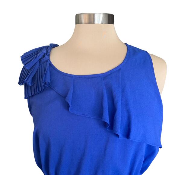 Doe & Rae Cobalt Blue Ruffled Dress Sz LARGE Pleated Accents Party Date Night - Picture 7 of 12